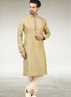 Beige Colour Outluk New Latest Design Jacquard Silk Brocade Party Wear Kurta Pajama Mens Collection 1224-1026